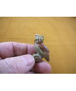 (Y-BIR-OW-21) baby red tan HORNED OWL carving SOAPSTONE Peru I love litt... - $8.99