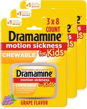 Dramamine Kids Chewable, Motion Sickness Relief, Grape Flavor, 8 Count, 3 Pack - £23.12 GBP