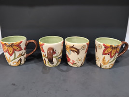 Pier 1 Imports Carynthum Floral Hand Painted Earthenware Coffee Mugs Set Of 4 - £31.43 GBP