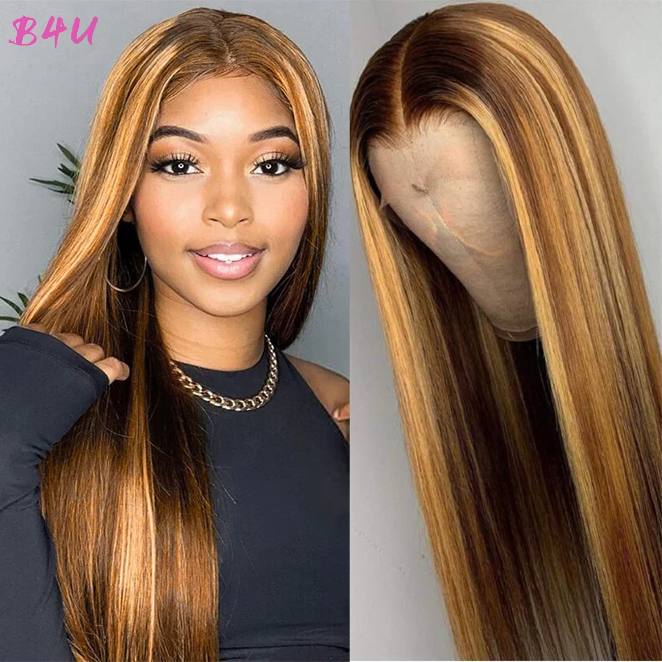 B4U Highlight Wig Human Hair Honey Blonde Transparent Lace Wigs Remy T Part - £55.80 GBP+