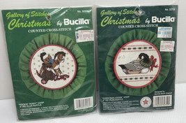 Vtg Bucilla Christmas Counted Cross Stitch Rockin Teddy &amp; Goose  5” RD Ruffle - £8.84 GBP