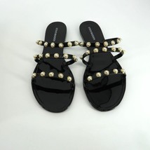 Steve Madden Womens Yalsa Black Pearl Embellished Flat Sandal 10 New In Box - $23.76