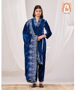 Eid specials Navy Blue Velvet Suit Set for womens, Heavy suit sets, velv... - $70.00