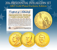 2016 Us Mint 24K Gold Plated Presidential $1 Dollar Coins - Final Full Set Of 3 - $13.98
