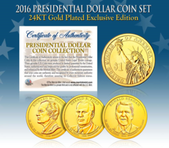 2016 Us Mint 24K Gold Plated Presidential $1 Dollar Coins - Final Full Set Of 3 - £11.24 GBP