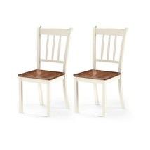 Set of 2 Solid Wood White Mission Style Armless Dining Chair with Brown ... - $232.99