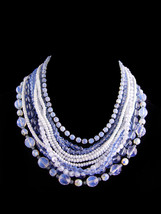 designer 11 strand blue crystal glass necklace - 19&quot; big opalescent statement ne - £74.70 GBP