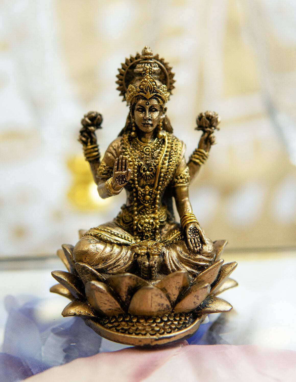 Ebros Vastu Hindu Goddess Of Prosperity Lakshmi Seated Lotus Miniature F... - $14.99