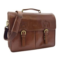 DR296 Men&#39;s Leather Briefcase Cross Body Bag Chestnut - £144.32 GBP