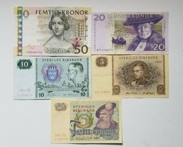 Sweden Lot Of Five Banknotes 5 - 50 Kronor 1960 - 1985 Xf - A Unc No Reserve - £80.57 GBP