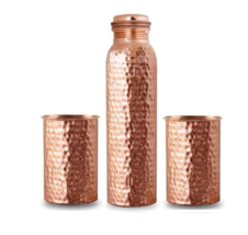 100% Copper Handmade Hammered Bottle With Tumbler For Ayurveda Health Benefits - £16.84 GBP
