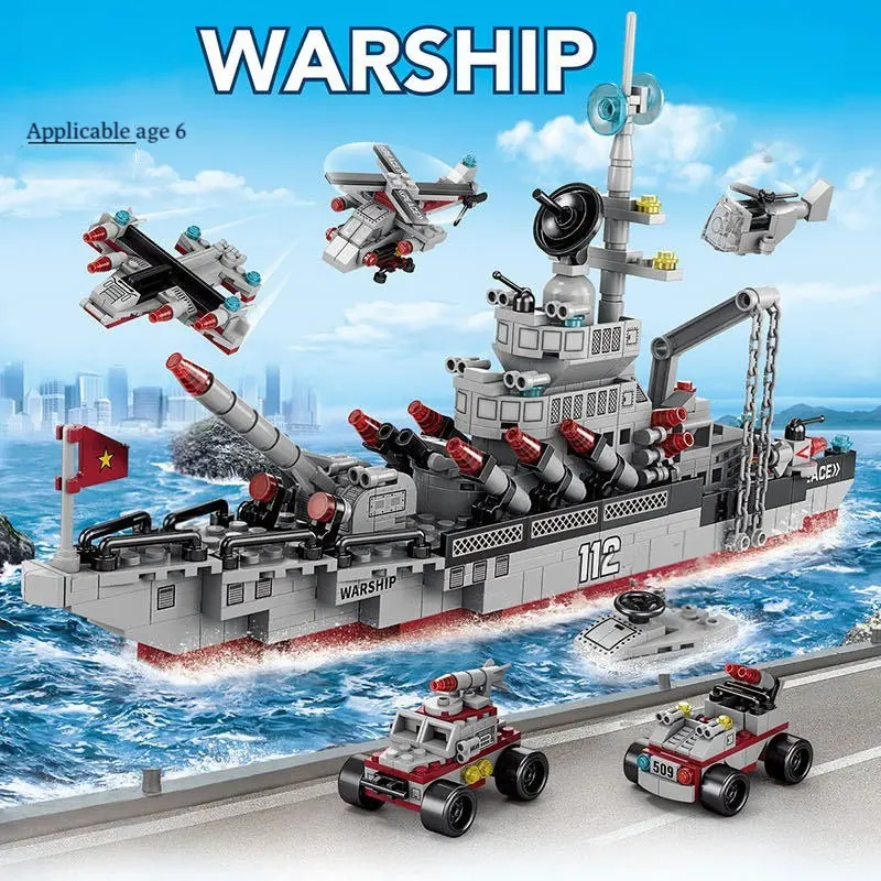 Cean cruiser warship building blocks aircraft weapon ship bricks city toys for children thumb200