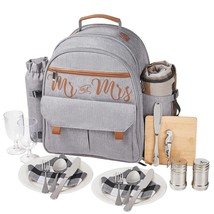 Mr And Mrs Insulated Picnic Backpack Bag For 2 Person With Waterproof Co... - £67.66 GBP