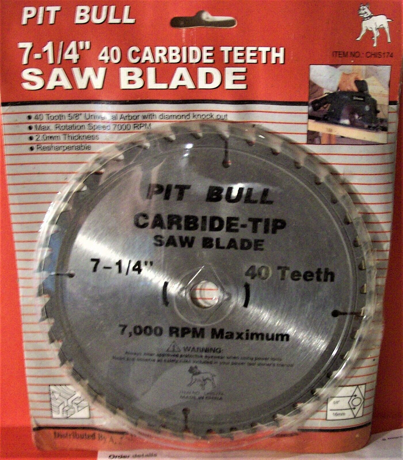 NEW 7-1/4" 40 TOOTH 5/8" CARBIDE TIPPED CIRCULAR SAW BLADE RESHARPABLE PIT BULL - $14.50