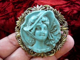 (CL38-4) Woman in bonnet style hat smiling CAMEO Pin Pendant Jewelry NECKLACE - £28.63 GBP