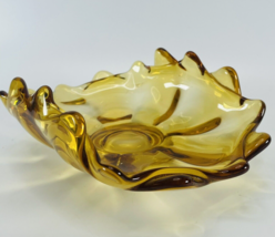 Amber Curled Glass VTG Fruit Bowl Candy Dish Banana Boat 8in Long MCM - £15.38 GBP