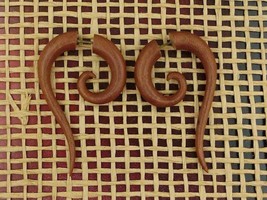 Fake Gauges Earrings -Long Tail Curls - Brown Wood - Faux Gauges - Woman... - £17.33 GBP