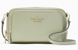 Kate Spade Dual Zip Around Crossbody Pale Army Green Leather WLR00410 NWT FS - £90.20 GBP