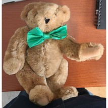 Vermont Teddy Bear Posable Plush Stuffed Animal with Green Bow Tie 15&quot; H... - $22.51
