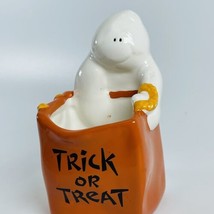 Halloween Ceramic Ghost Candy Dish Votive Planter Trick Or Treat Bag Vtg Agc 5in - £11.76 GBP