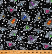 Cotton Glow in the Dark Amazing Aliens Glow UFO Fabric Print by the Yard D486.63 - £11.15 GBP