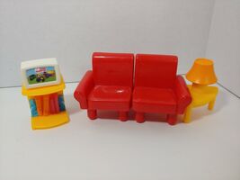 Fisher Price My First Dollhouse furniture lot set red sofa couch tv tabl... - $18.61
