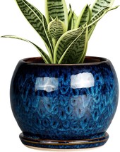 Sqowl 6 Inch Plant Pot - Ceramic Planter Pot With Drainage Hole And, Blue - £29.37 GBP