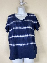 Gap Womens Size XS Blue Tie Dye Striped V-neck Pocket T-shirt Short Sleeve - £7.29 GBP