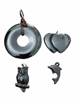 Black Hematite Pendants Lot of 4 Owl Heart Circle Dolphin - $9.00