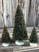 Dept 56 Christmas Village Flocked Bottle Brush Pine Trees - Lot of 3 - $9.74