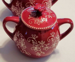 Temp-tations Floral Lace Cranberry Set Mug/Bowl/Cup/Crock/Pot Soup/Chili Handle  - £10.68 GBP