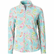 Nwt Ladies Ibkul Sharon Seafoam Paisley Long Sleeve Mock Golf Shirt Xs &amp; Xxl - $47.99