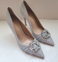 Schutz Meisho Glam Silver Glitter Gem Embellished Buckle Stiletto Heels ... - $89.99