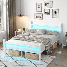 Queen Bed Frame With Headboard And Footboard,Heavy Duty Steel Slats, White - £122.42 GBP