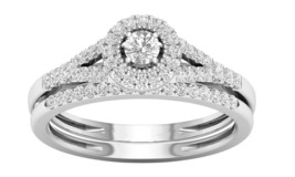 10K White Gold 1/3ct TDW Diamond Halo Split Shank Bridal Set - £359.63 GBP