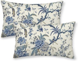 Spring Floral Birds Pillow Covers 12 X 20 Inch Set Of 2 For Chinoiserie Flowers - $31.99