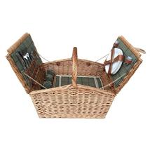 4 Person Green Tweed Double Lidded Fitted Wicker Picnic Basket - £97.16 GBP