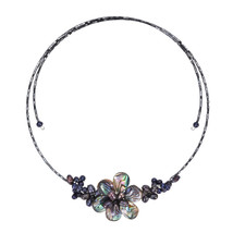 Gradual Flower Black Pearl Cluster Choker Wrap Necklace - £22.07 GBP