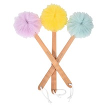 3pcs Long Wood Handle Colorful Pouf Bath Brush Loofah Exfoliating Back Scrubber - £15.17 GBP