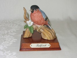 Vintage Bullfinch Porcelain Finch Bird Figurine Branch Flower Wood Base - $29.69