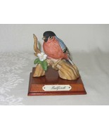 Vintage Bullfinch Porcelain Finch Bird Figurine Branch Flower Wood Base - £23.64 GBP