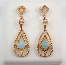 2Ct Round Cut Lab Created Fire Opal Drop &amp;Dangle Earrings 14K Yellow Gold Plated - £86.80 GBP
