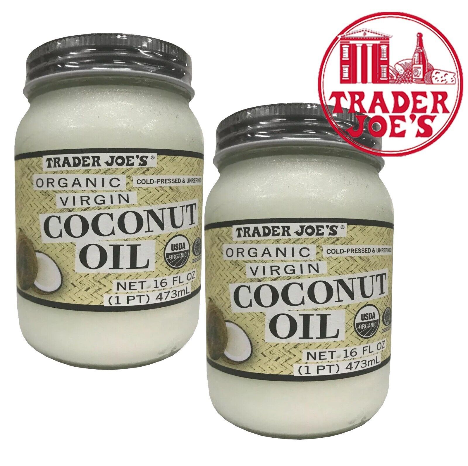 2 Packs Trader Joe's Organic Virgin  Coconut Oil  Cold Pressed Unrefined 16 oz - $24.50