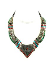 Vintage Nepal Tibetan Necklace Turquoise Tibetan Ethnic Coral Handmade US SELLER - £23.31 GBP