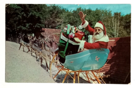Santa&#39;s Workshop Sleigh Reindeer Gifts North Pole New York NY Postcard c1950s - £3.92 GBP