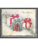 VINTAGE 1940s WWII ERA Christmas Greeting Holiday Card GLITTER PRESENTS ... - £11.62 GBP