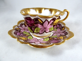 Vtg Rosina Bone China Teacup &amp; Saucer Gold Trim Scallopped pink yellow f... - £14.87 GBP