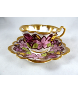 Vtg Rosina Bone China Teacup &amp; Saucer Gold Trim Scallopped pink yellow f... - $27.15 CAD