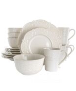 Elama Luna 16 Piece Embossed Scalloped Stoneware Dinnerware Set in White - $89.79