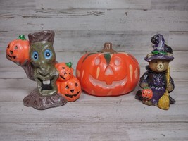 Lot of 3 Vintage Painted Halloween Molded Candles Pumpkin Scary Tree Witch Bear - £16.95 GBP